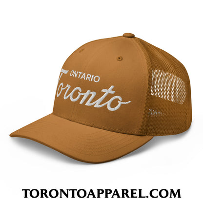Toronto Ontario Classic Sports Script Embroidered Mesh Trucker Hat - Toronto Apparel