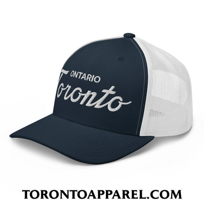 Toronto Ontario Classic Sports Script Embroidered Mesh Trucker Hat - Toronto Apparel