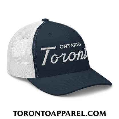 Toronto Ontario Classic Sports Script Embroidered Mesh Trucker Hat - Toronto Apparel