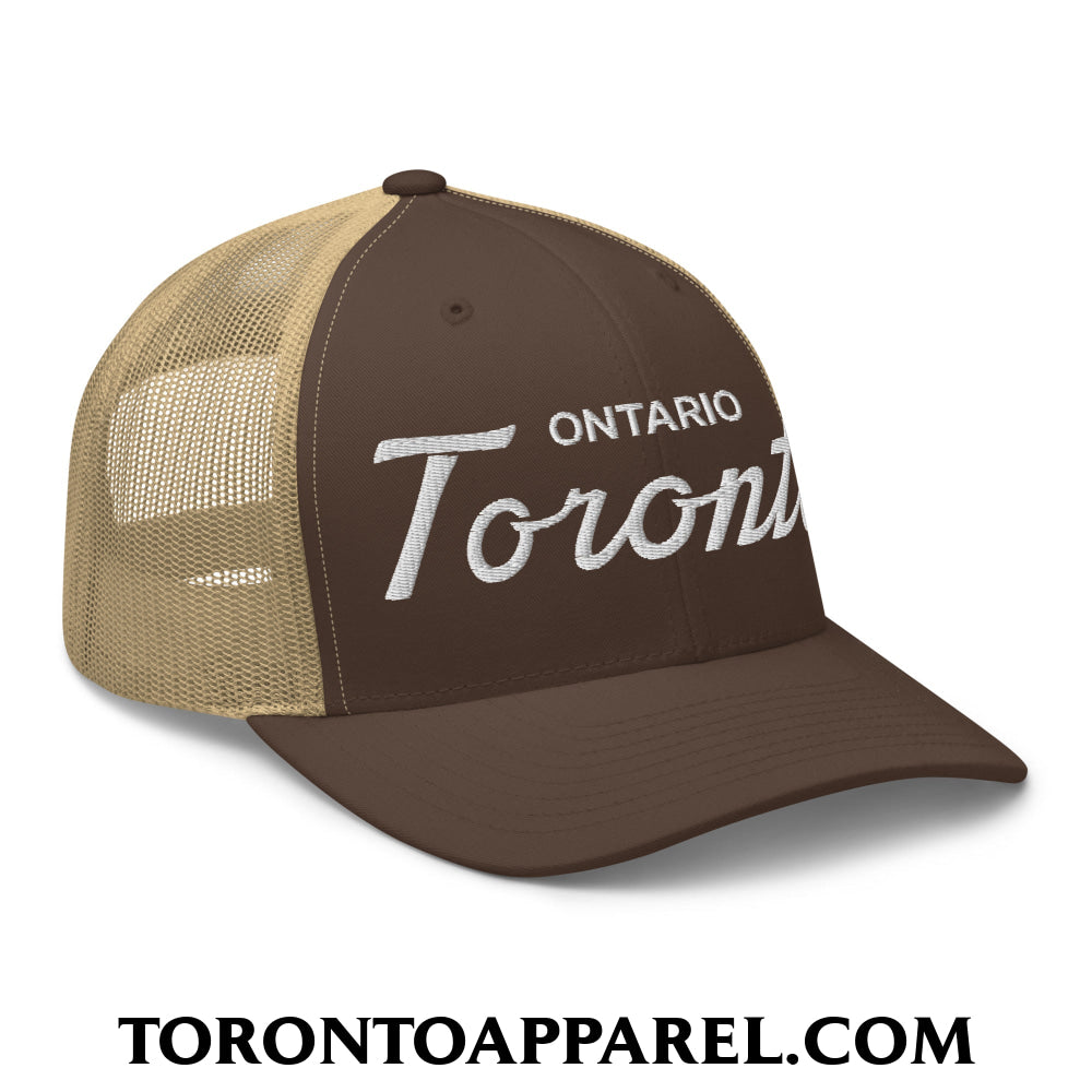 Toronto Ontario Classic Sports Script Embroidered Mesh Trucker Hat - Toronto Apparel
