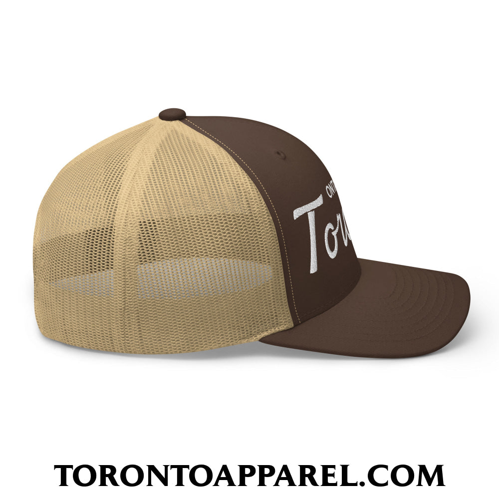 Toronto Ontario Classic Sports Script Embroidered Mesh Trucker Hat - Toronto Apparel