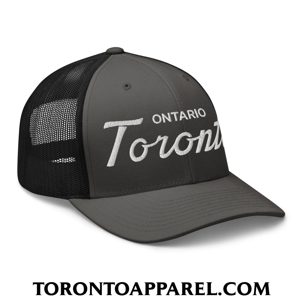 Toronto Ontario Classic Sports Script Embroidered Mesh Trucker Hat - Toronto Apparel
