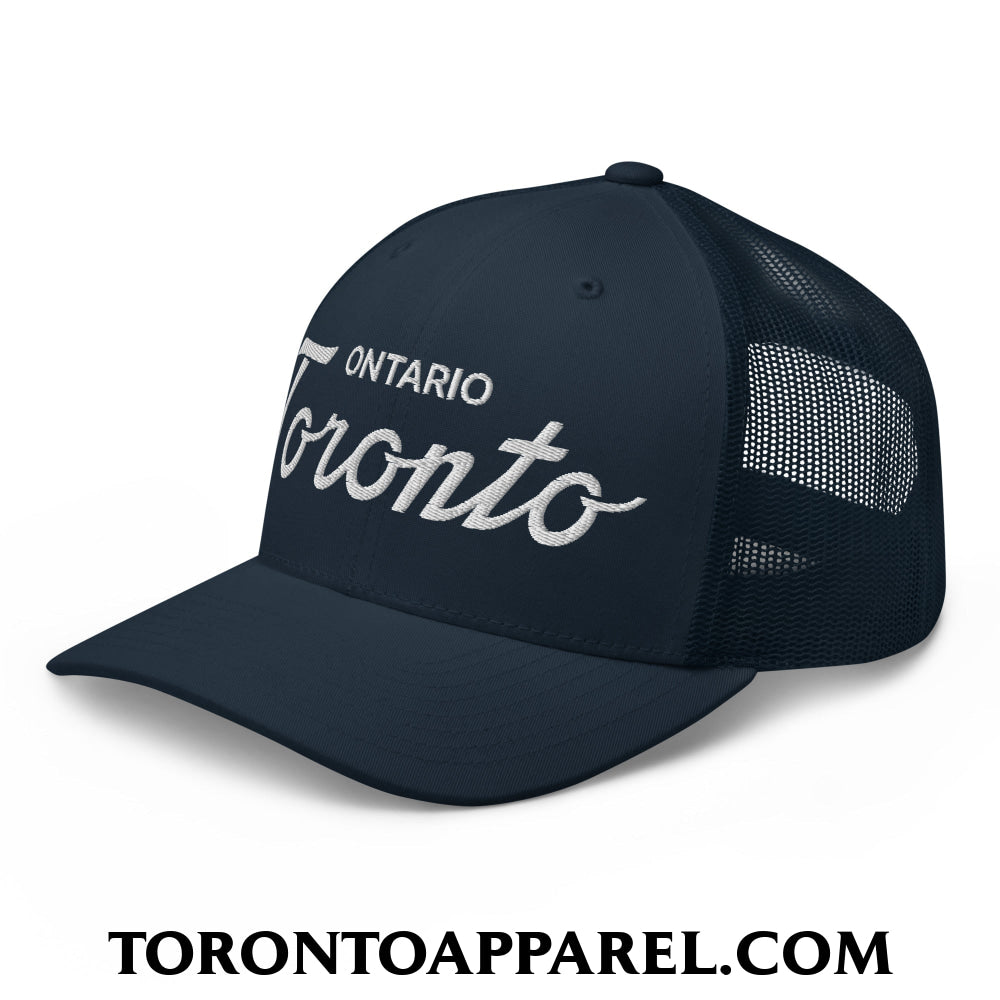 Toronto Ontario Classic Sports Script Embroidered Mesh Trucker Hat - Toronto Apparel