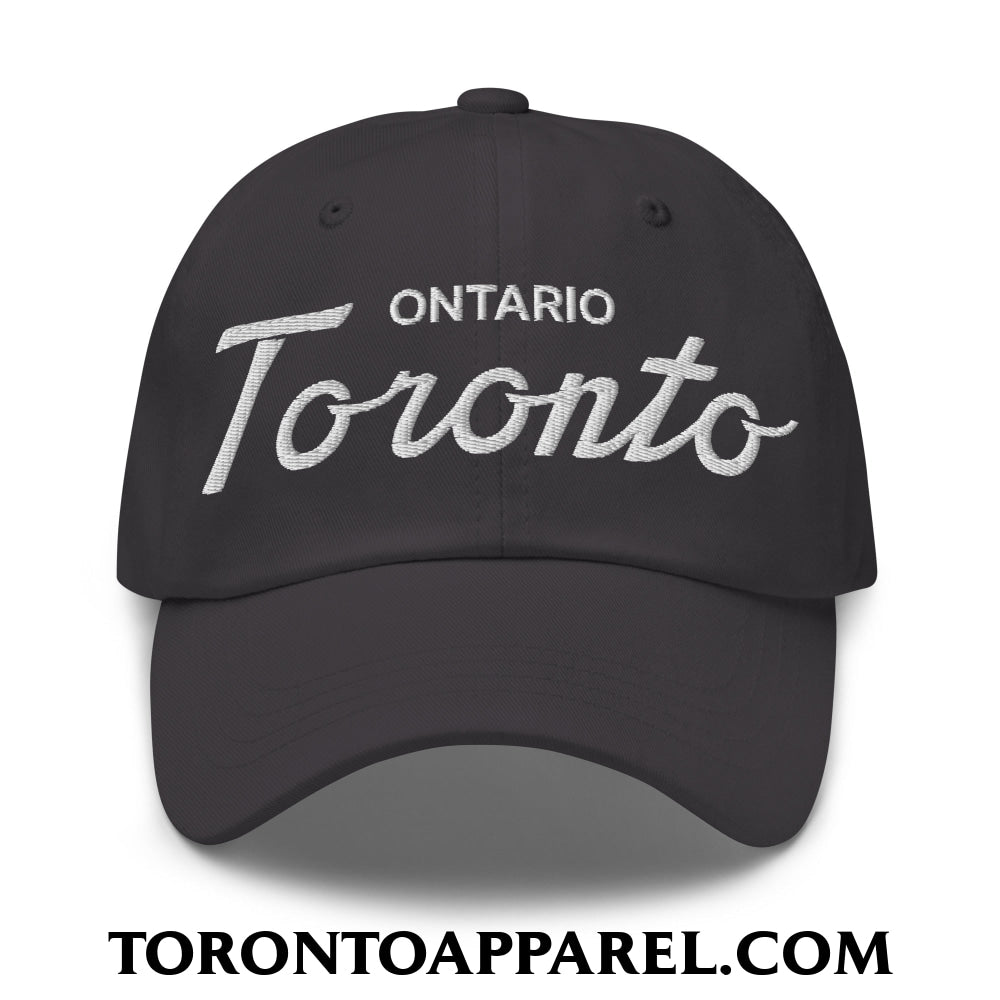 Toronto Ontario Classic Sports Script Embroidered Unstructured Dad Hat - Dark Grey - Toronto Apparel