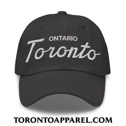 Toronto Ontario Classic Sports Script Embroidered Unstructured Dad Hat - Dark Grey - Toronto Apparel