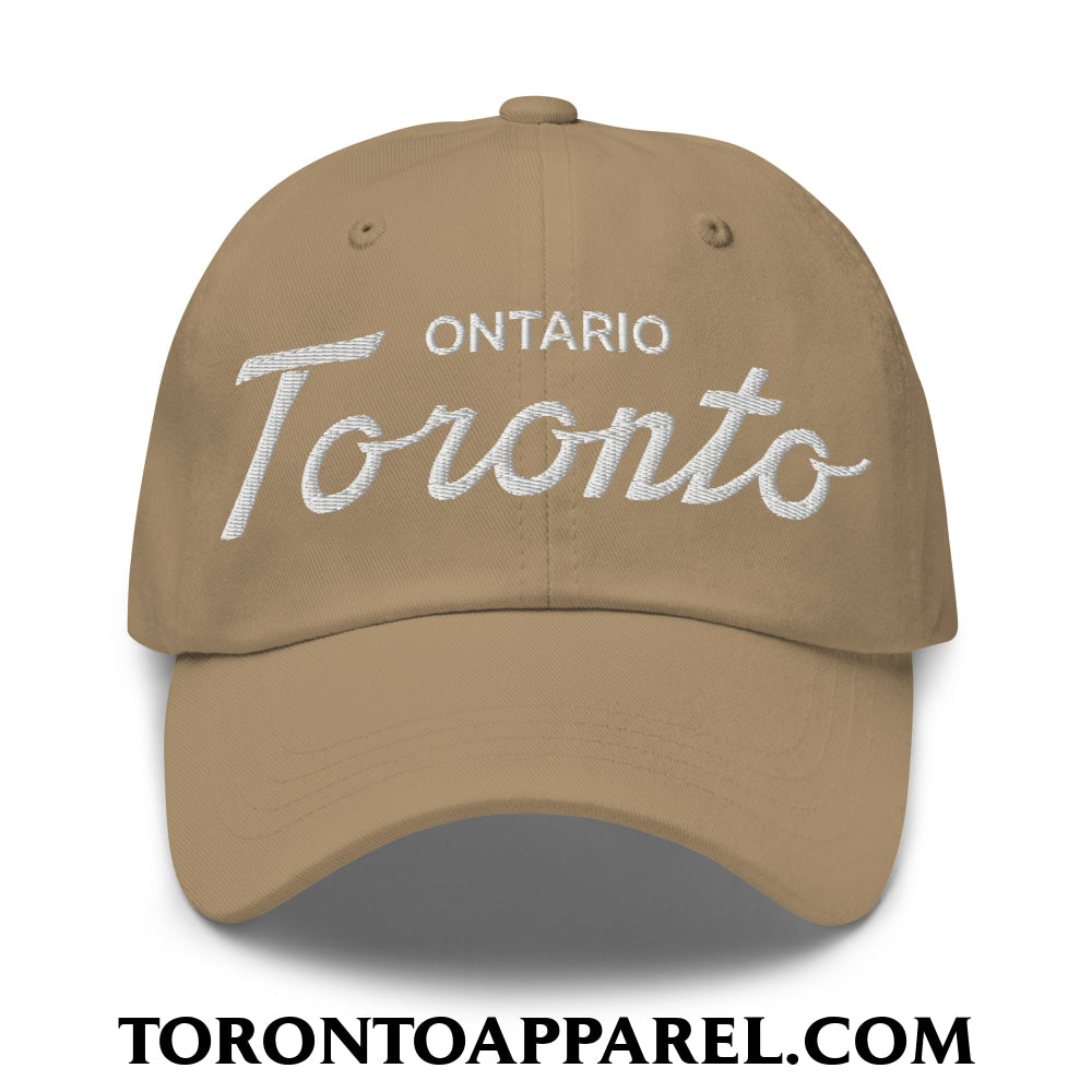 Toronto Ontario Classic Sports Script Embroidered Unstructured Dad Hat - Khaki - Toronto Apparel
