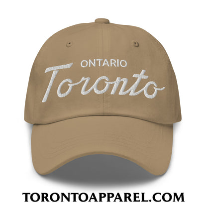 Toronto Ontario Classic Sports Script Embroidered Unstructured Dad Hat - Khaki - Toronto Apparel
