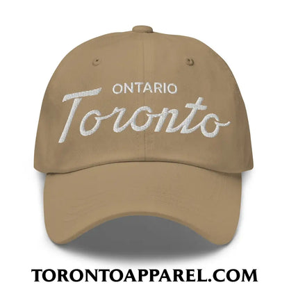 Toronto Ontario Classic Sports Script Embroidered Unstructured Dad Hat - Khaki - Toronto Apparel