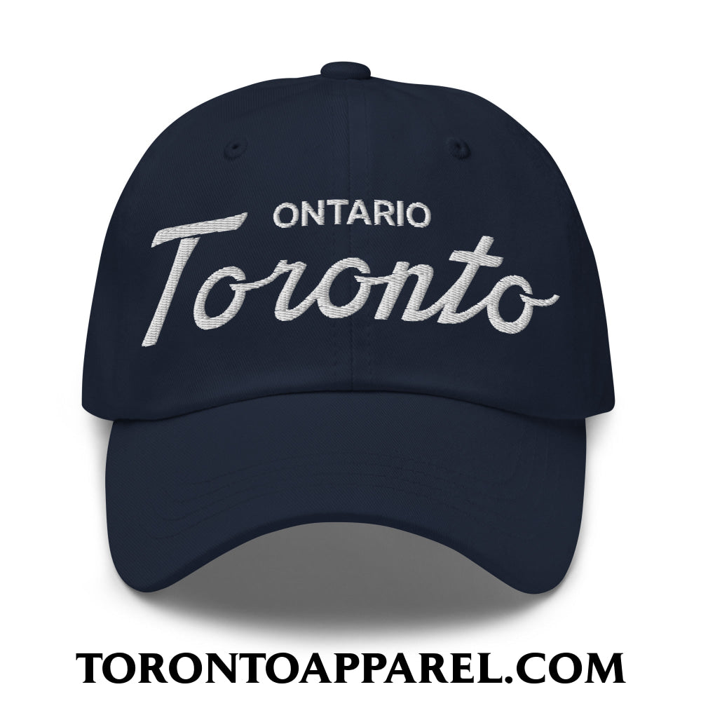 Toronto Ontario Classic Sports Script Embroidered Unstructured Dad Hat - Navy - Toronto Apparel