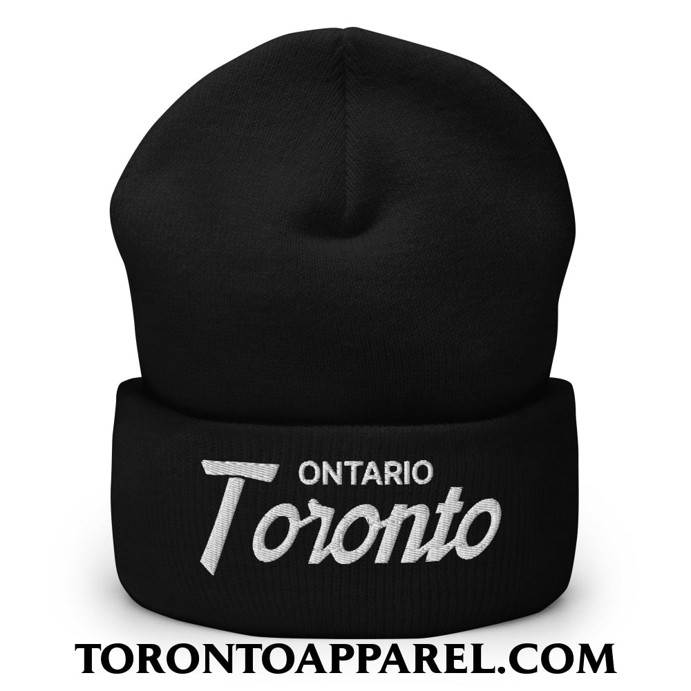 Toronto Ontario Vintage Sports Script Embroidered Cuffed Knit Beanie - Black - Toronto Apparel