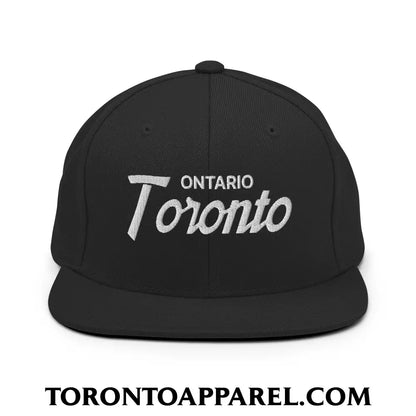 Toronto Ontario Vintage Sports Script Embroidered Flat Brim Bill Snapback Hat - Black - Toronto Apparel