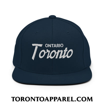Toronto Ontario Vintage Sports Script Embroidered Flat Brim Bill Snapback Hat - Dark Navy - Toronto Apparel