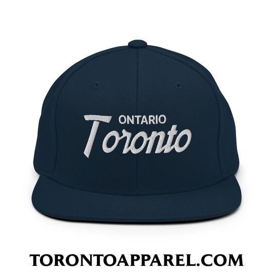 Toronto Ontario Vintage Sports Script Embroidered Flat Brim Bill Snapback Hat - Dark Navy - Toronto Apparel