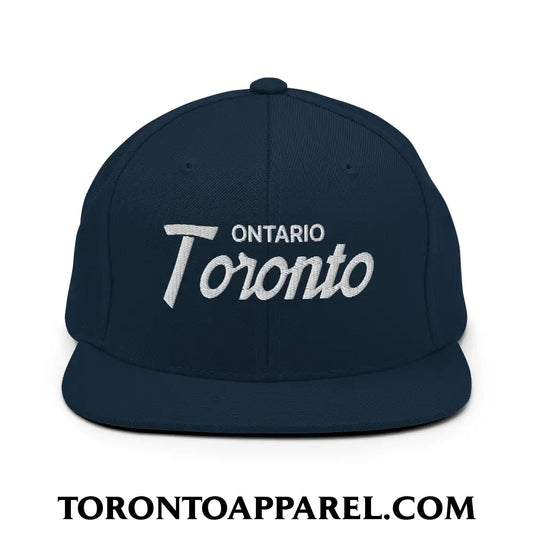 Toronto Ontario Vintage Sports Script Embroidered Flat Brim Bill Snapback Hat - Dark Navy - Toronto Apparel