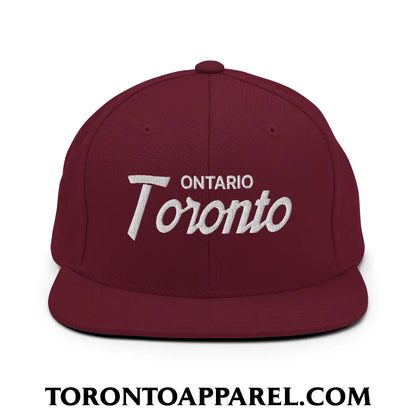 Toronto Ontario Vintage Sports Script Embroidered Flat Brim Bill Snapback Hat - Maroon - Toronto Apparel