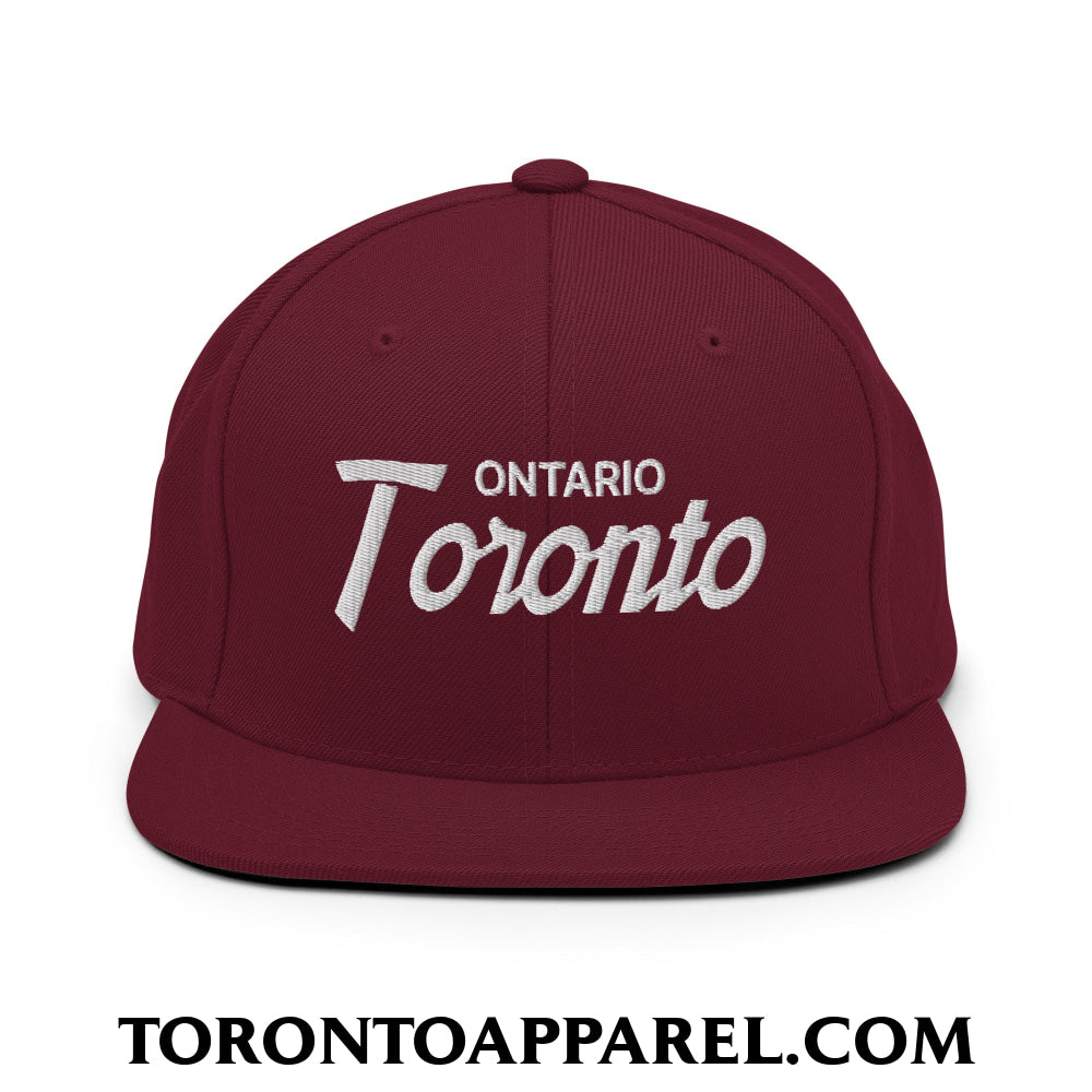 Toronto Ontario Vintage Sports Script Embroidered Flat Brim Bill Snapback Hat - Maroon - Toronto Apparel