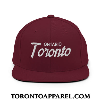 Toronto Ontario Vintage Sports Script Embroidered Flat Brim Bill Snapback Hat - Maroon - Toronto Apparel