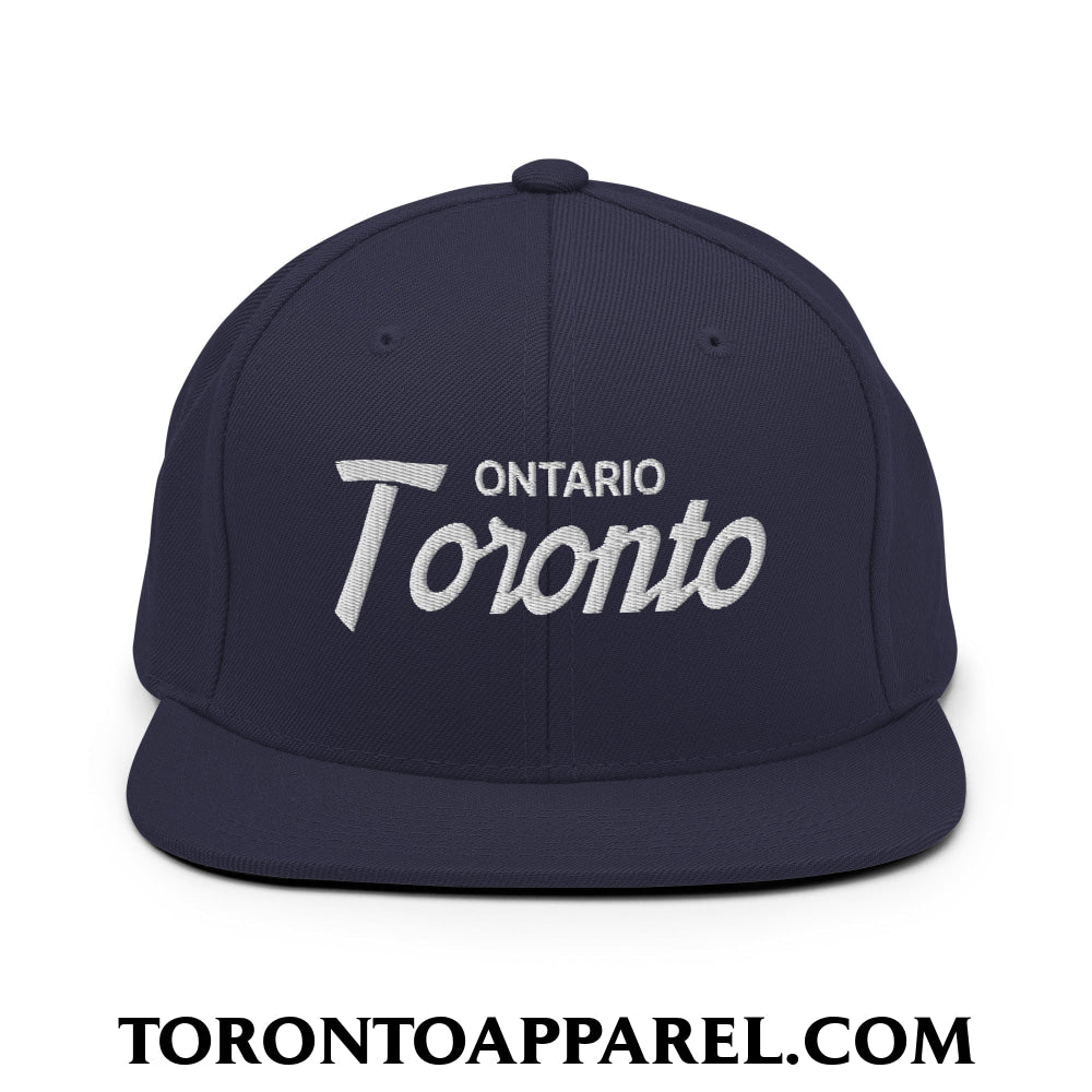 Toronto Ontario Vintage Sports Script Embroidered Flat Brim Bill Snapback Hat - Navy - Toronto Apparel