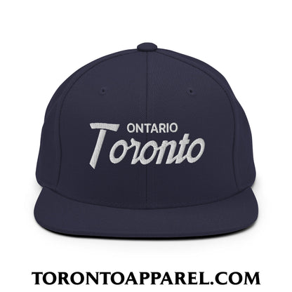 Toronto Ontario Vintage Sports Script Embroidered Flat Brim Bill Snapback Hat - Navy - Toronto Apparel