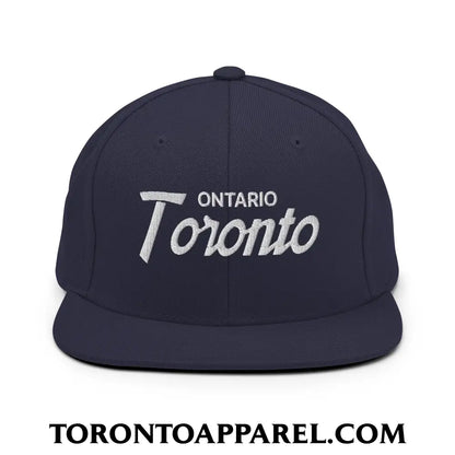 Toronto Ontario Vintage Sports Script Embroidered Flat Brim Bill Snapback Hat - Navy - Toronto Apparel