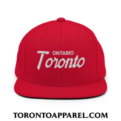 Toronto Ontario Vintage Sports Script Embroidered Flat Brim Bill Snapback Hat - Red - Toronto Apparel