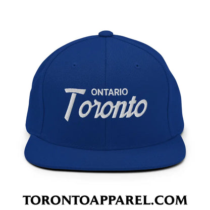 Toronto Ontario Vintage Sports Script Embroidered Flat Brim Bill Snapback Hat - Royal Blue - Toronto Apparel