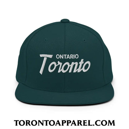 Toronto Ontario Vintage Sports Script Embroidered Flat Brim Bill Snapback Hat - Spruce - Toronto Apparel