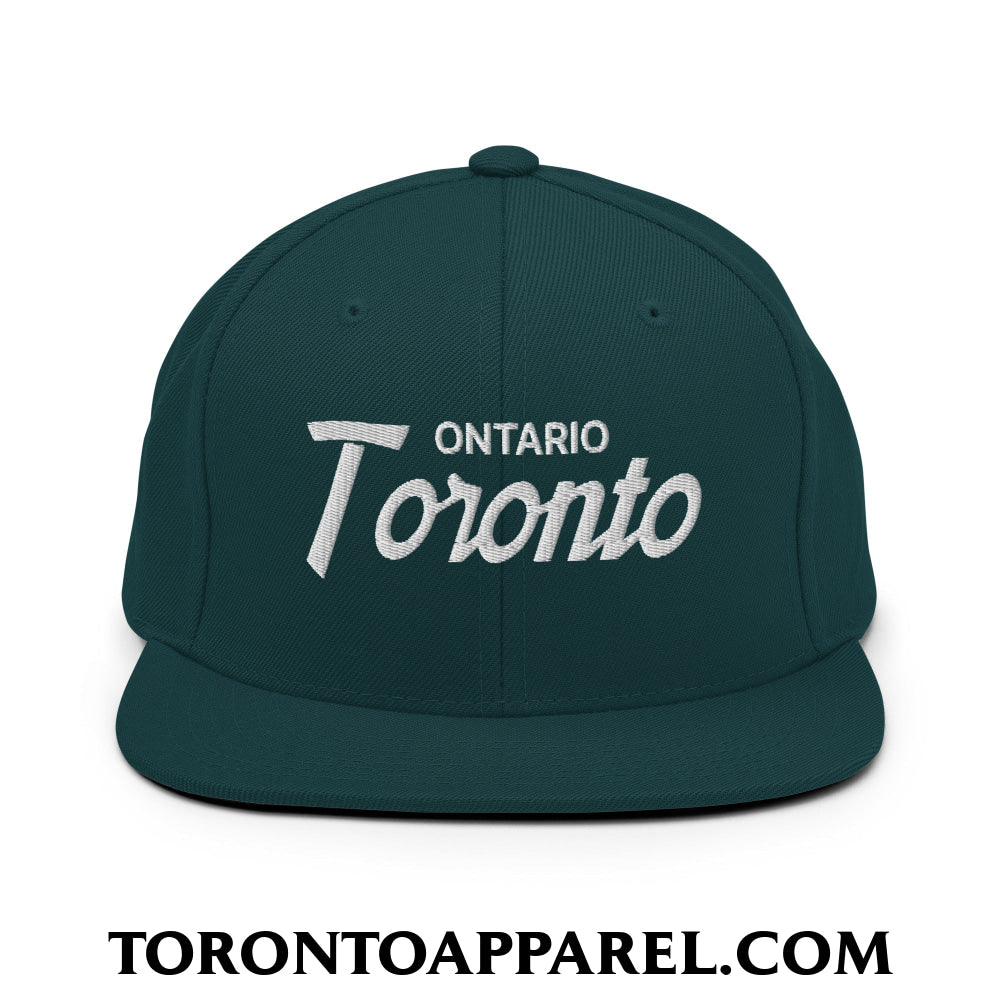 Toronto Ontario Vintage Sports Script Embroidered Flat Brim Bill Snapback Hat - Spruce - Toronto Apparel