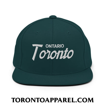 Toronto Ontario Vintage Sports Script Embroidered Flat Brim Bill Snapback Hat - Spruce - Toronto Apparel