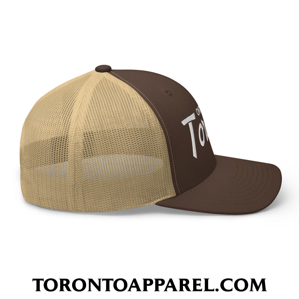 Toronto Ontario Vintage Sports Script Embroidered Mesh Trucker Hat - Toronto Apparel