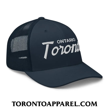 Toronto Ontario Vintage Sports Script Embroidered Mesh Trucker Hat - Toronto Apparel