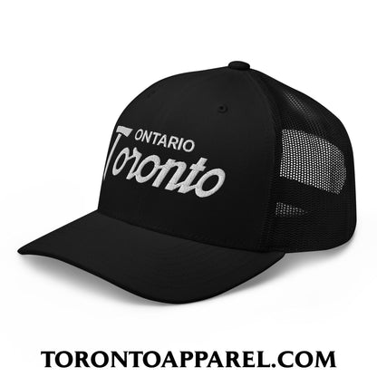 Toronto Ontario Vintage Sports Script Embroidered Mesh Trucker Hat - Toronto Apparel