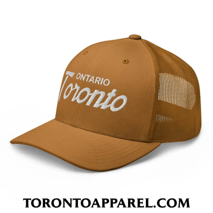 Toronto Ontario Vintage Sports Script Embroidered Mesh Trucker Hat - Toronto Apparel