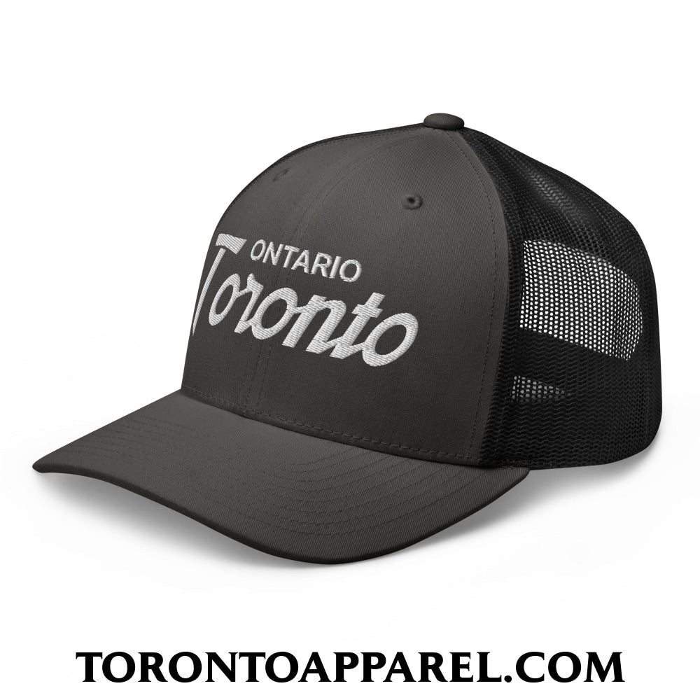 Toronto Ontario Vintage Sports Script Embroidered Mesh Trucker Hat - Toronto Apparel