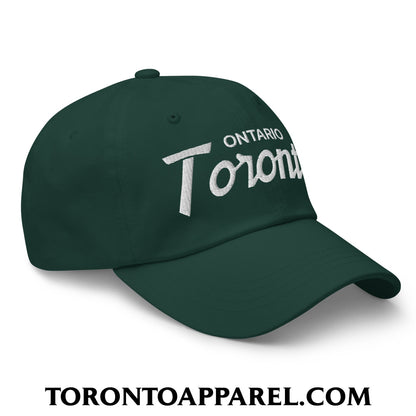 Toronto Ontario Vintage Sports Script Embroidered Unstructured Dad Hat - Toronto Apparel