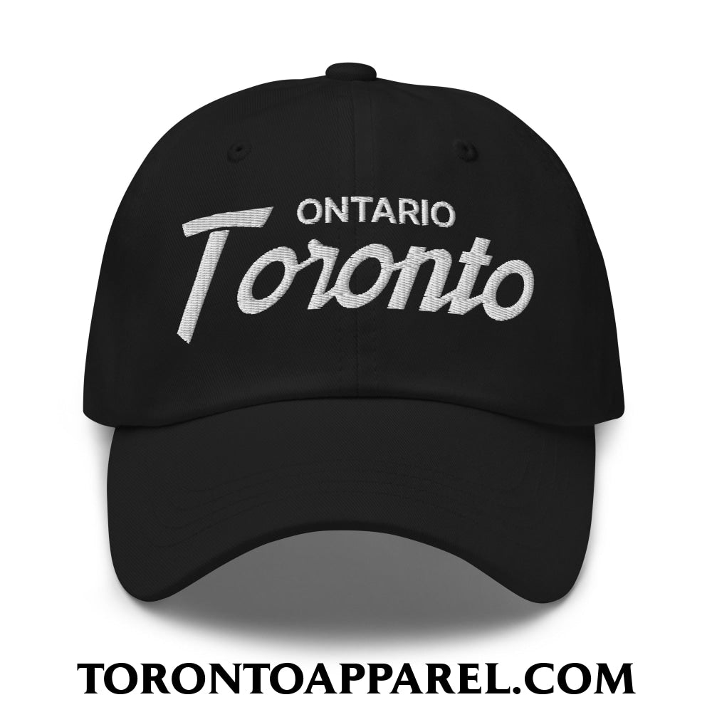 Toronto Ontario Vintage Sports Script Embroidered Unstructured Dad Hat - Black - Toronto Apparel