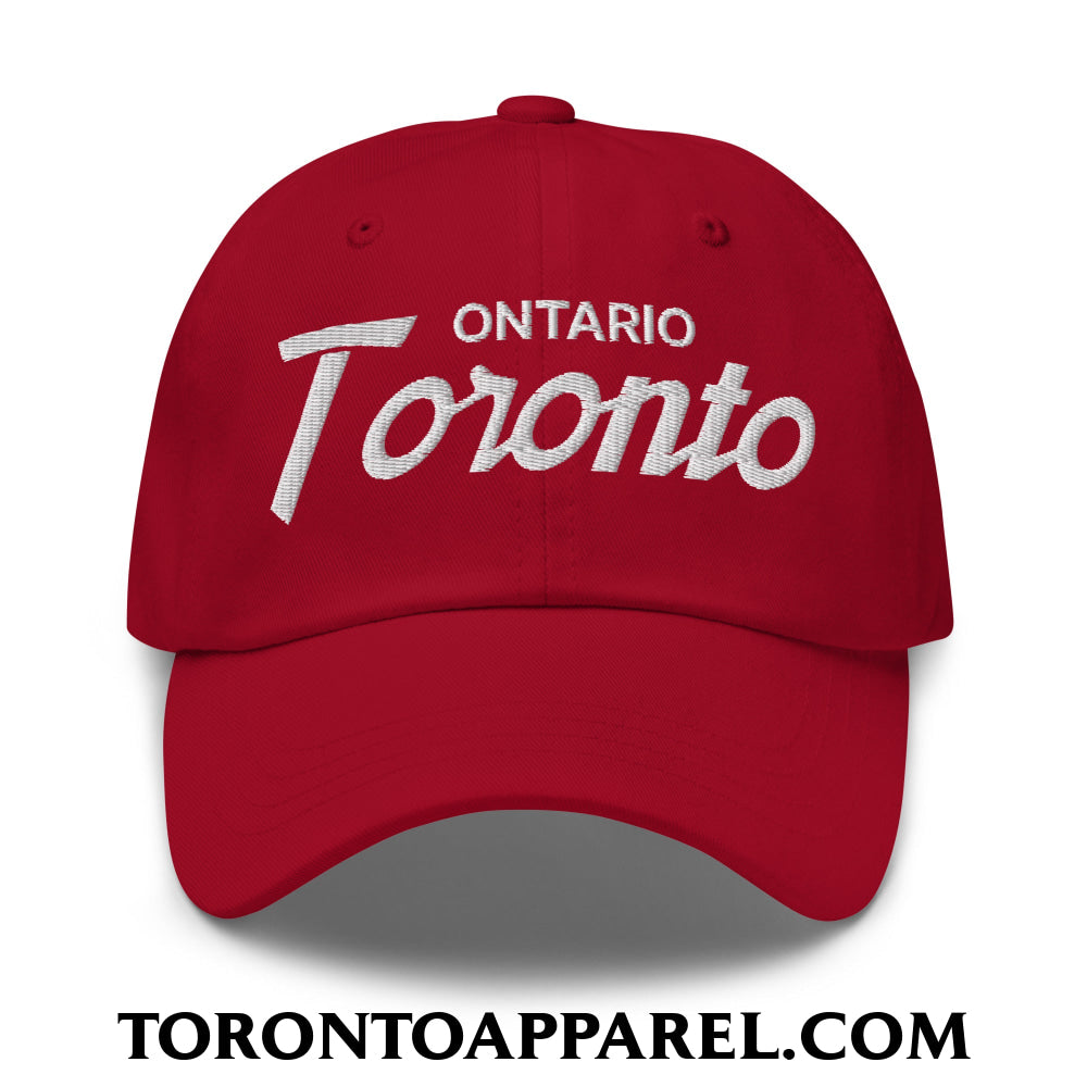 Toronto Ontario Vintage Sports Script Embroidered Unstructured Dad Hat - Cranberry - Toronto Apparel