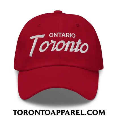 Toronto Ontario Vintage Sports Script Embroidered Unstructured Dad Hat - Cranberry - Toronto Apparel