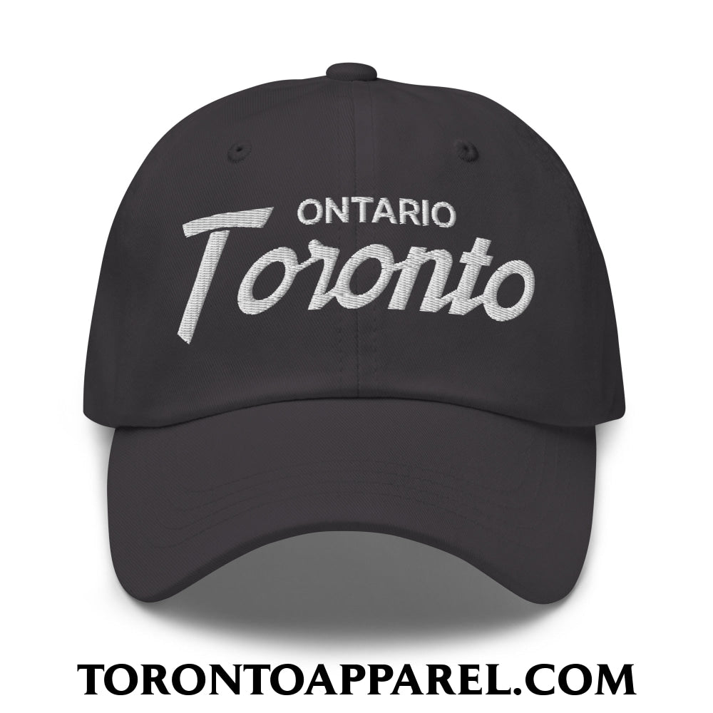 Toronto Ontario Vintage Sports Script Embroidered Unstructured Dad Hat - Dark Grey - Toronto Apparel