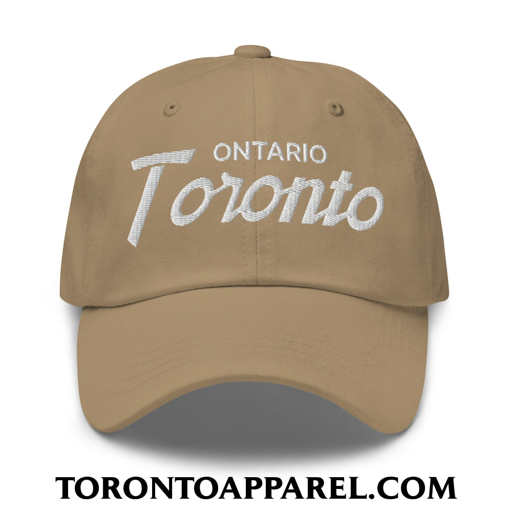Toronto Ontario Vintage Sports Script Embroidered Unstructured Dad Hat - Khaki - Toronto Apparel