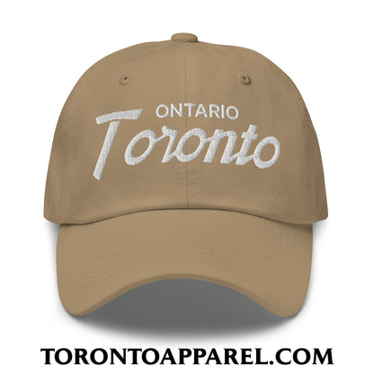 Toronto Ontario Vintage Sports Script Embroidered Unstructured Dad Hat - Khaki - Toronto Apparel