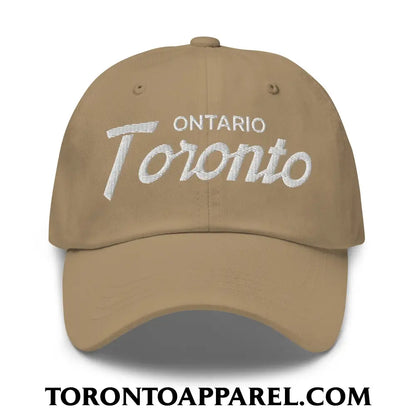 Toronto Ontario Vintage Sports Script Embroidered Unstructured Dad Hat - Khaki - Toronto Apparel