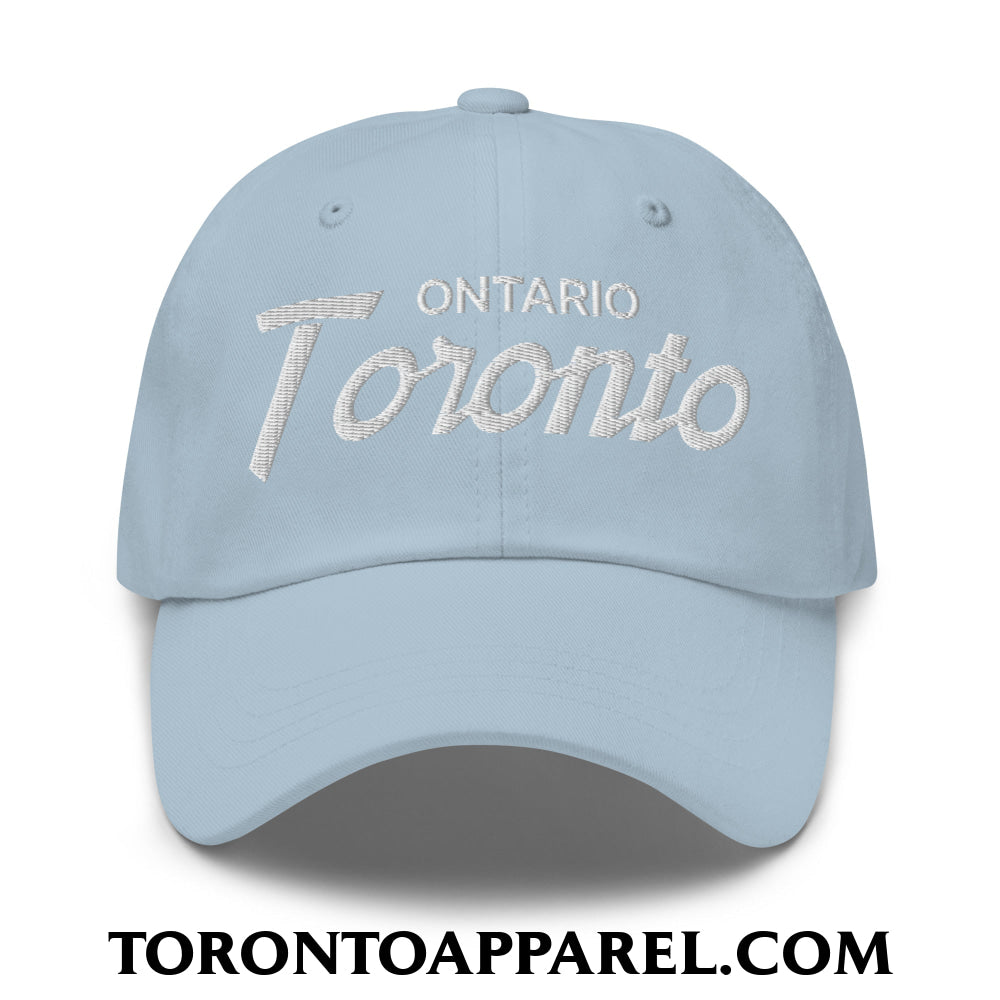 Toronto Ontario Vintage Sports Script Embroidered Unstructured Dad Hat - Light Blue - Toronto Apparel