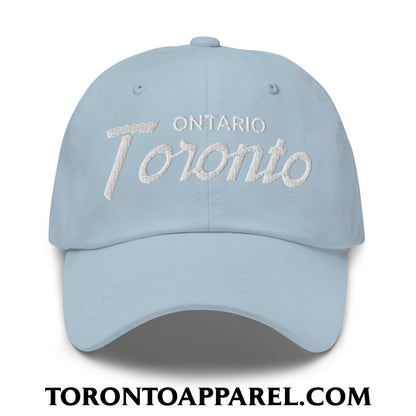 Toronto Ontario Vintage Sports Script Embroidered Unstructured Dad Hat - Light Blue - Toronto Apparel