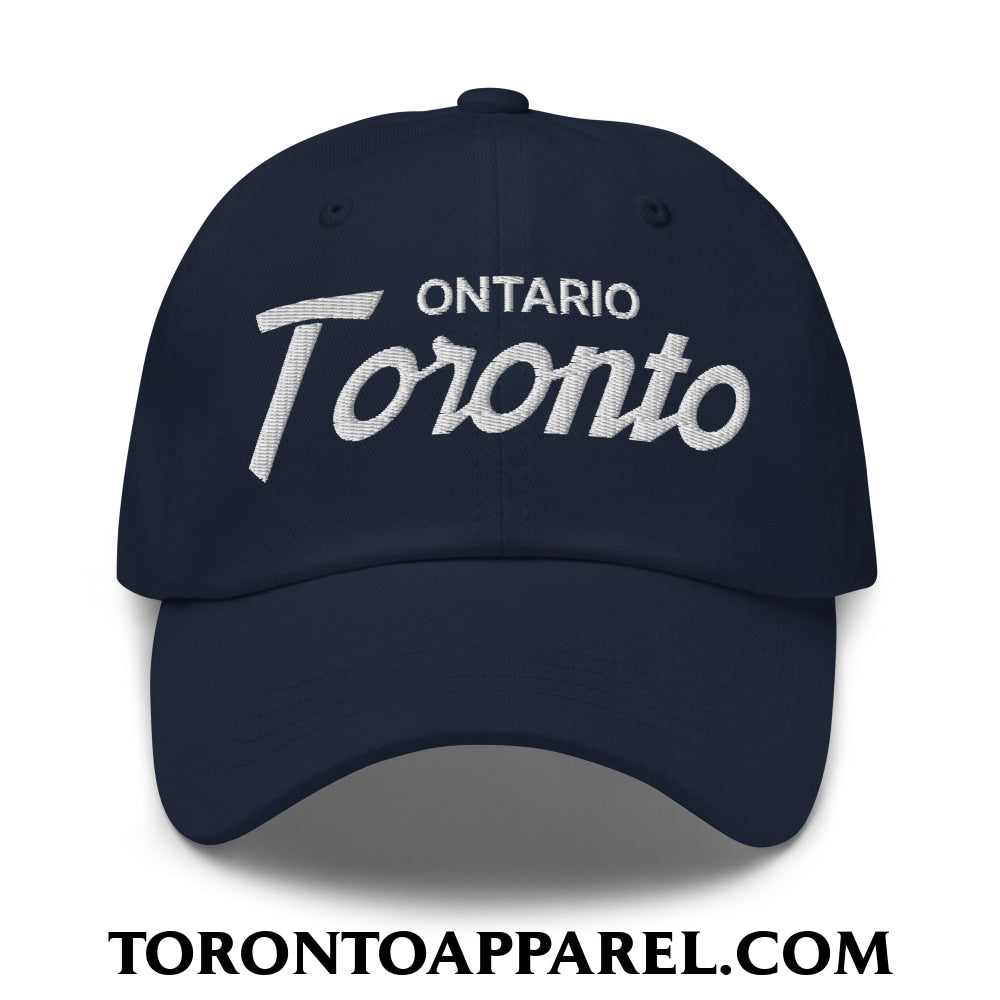 Toronto Ontario Vintage Sports Script Embroidered Unstructured Dad Hat - Navy - Toronto Apparel