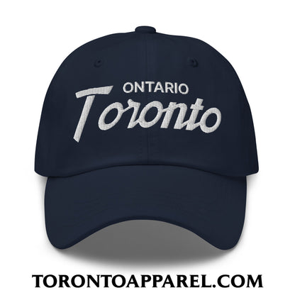 Toronto Ontario Vintage Sports Script Embroidered Unstructured Dad Hat - Navy - Toronto Apparel