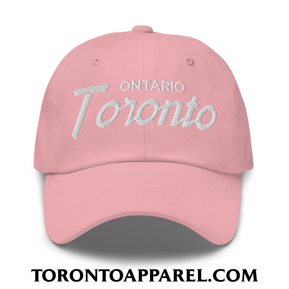 Toronto Ontario Vintage Sports Script Embroidered Unstructured Dad Hat - Pink - Toronto Apparel