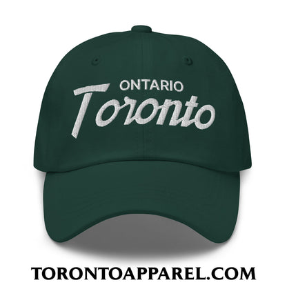 Toronto Ontario Vintage Sports Script Embroidered Unstructured Dad Hat - Spruce - Toronto Apparel