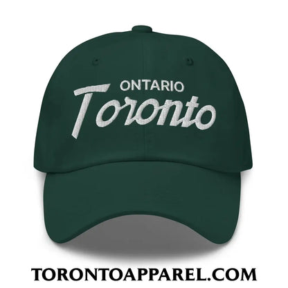 Toronto Ontario Vintage Sports Script Embroidered Unstructured Dad Hat - Spruce - Toronto Apparel