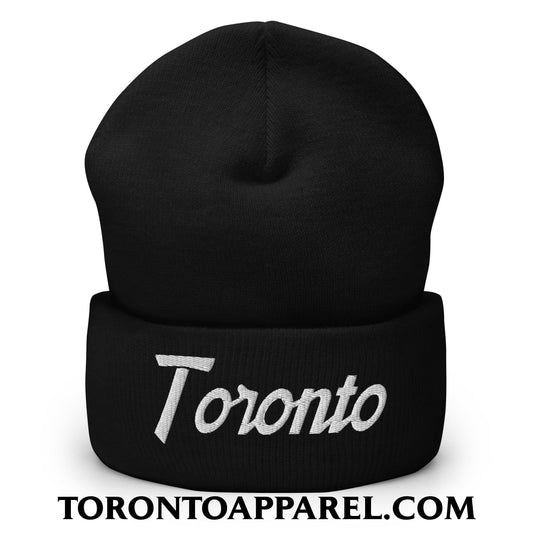 Toronto Vintage Sports Script Embroidered Cuffed Knit Beanie - Black - Toronto Apparel